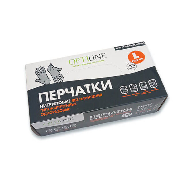Перчатки нитриловые OPTILINE черные (L), 200 шт. Перчатки нитриловые OPTILINE черные L, 200 шт.