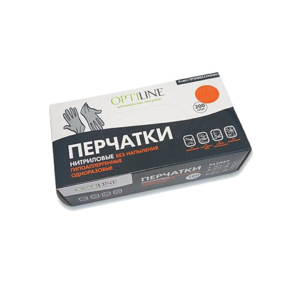 Перчатки нитриловые OPTILINE черные (M), 200 шт. Перчатки нитриловые OPTILINE черные M, 200 шт.